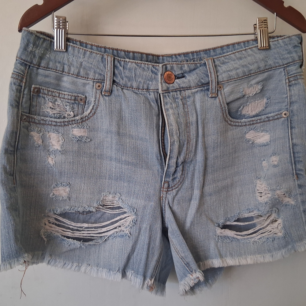 American Eagle Outfitters Blue Distressed Jean Shorts